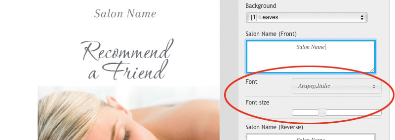 using the editor image - font and size